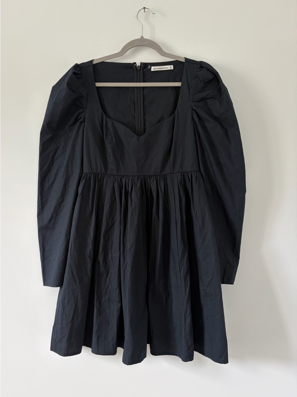 Abercrombie & Fitch Black Poplin Square Neckline Long Sleeve Babydoll Mini Dress